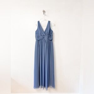 Jenny Packham Lux Chiffon Sleeveless‎ Criss Cross Shirred Dress in Larkspur